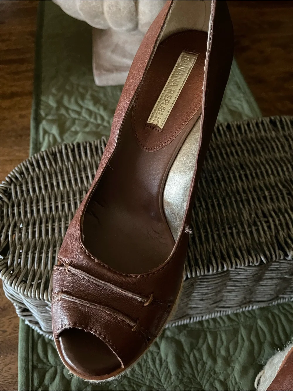 Banana Republic Brown Leather Peep-Toe Espadrille Wedges